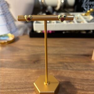 Vintage Cloisonné Small Floral Heart Stud Earrings